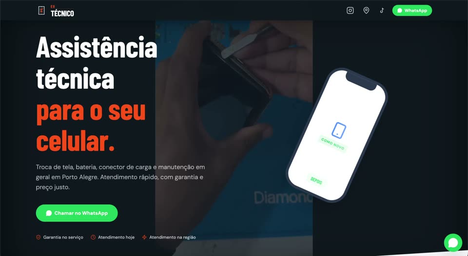 Landing page Eu Técnico exibida em navegador
